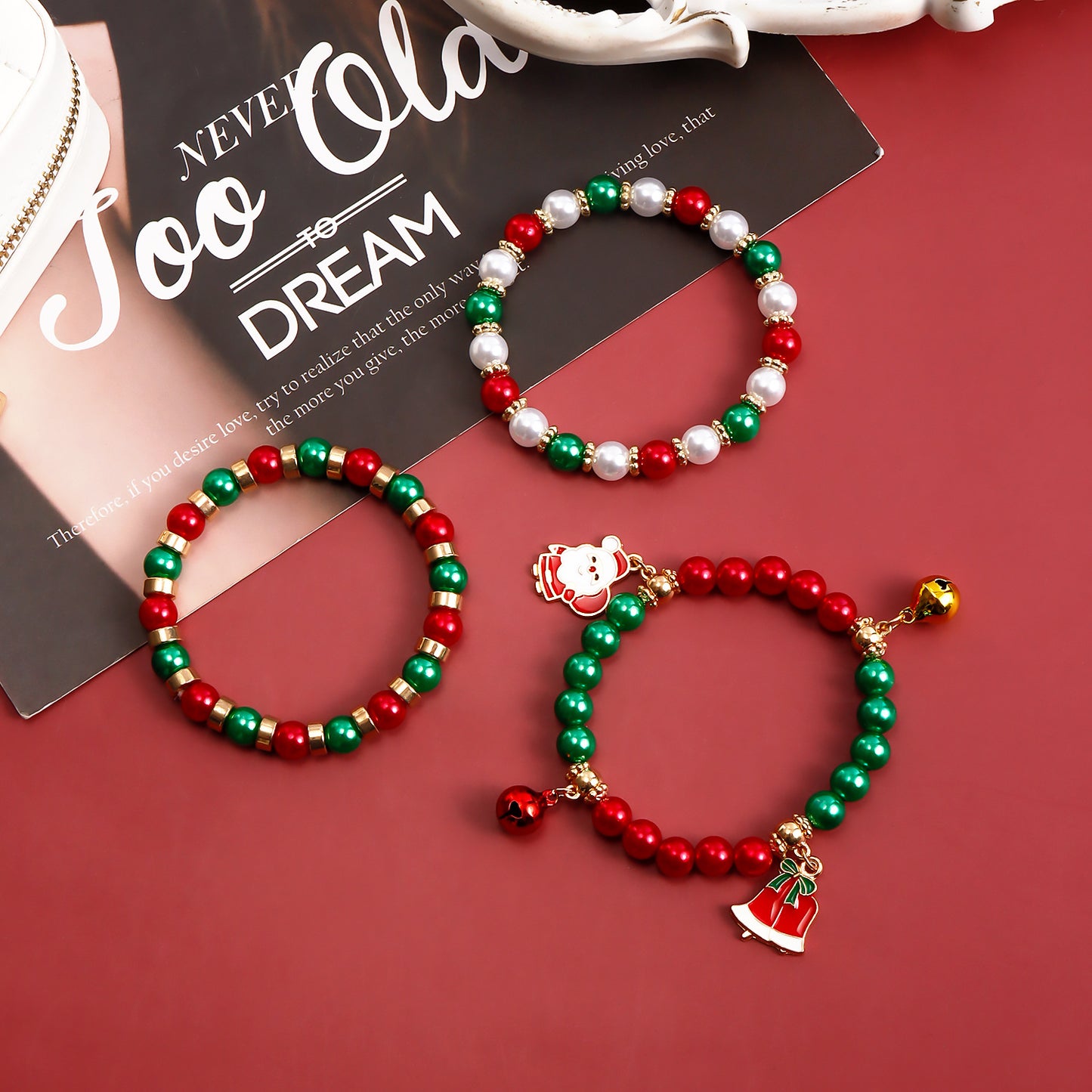 Geometric Acrylic Beaded Bracelet Set with Plated Finish for Christmas Holiday Gift