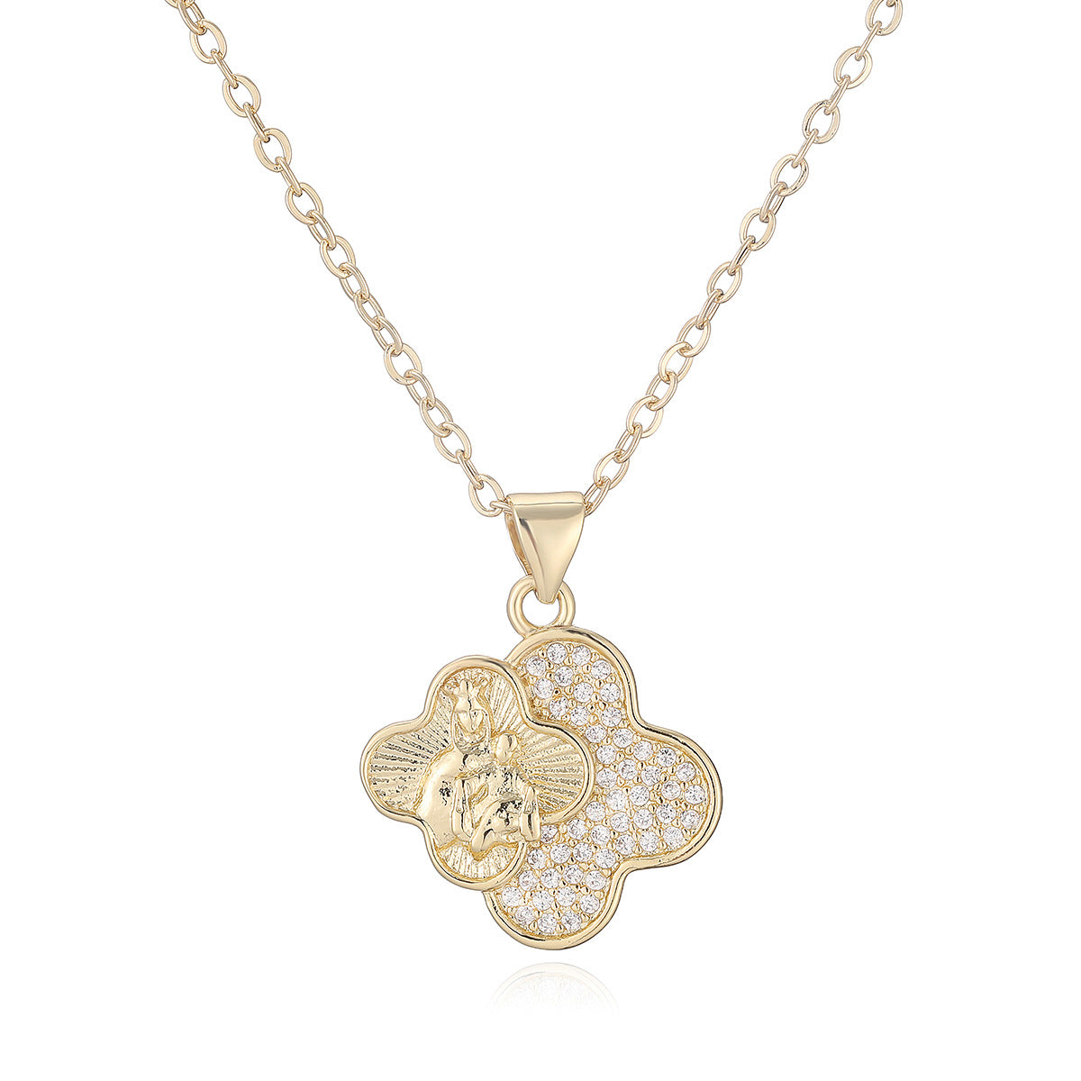Minimalist Geometric 18K Gold Plated Brass Cubic Zirconia Pendant Necklace for Women