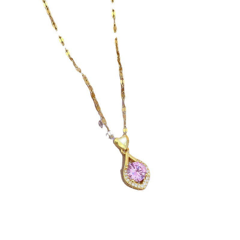 Elegant Heart-Shaped Titanium Steel Plated Necklace for Women with Delicate Micro-Pave Rhinestone Accents and Dainty Clavicle Chain