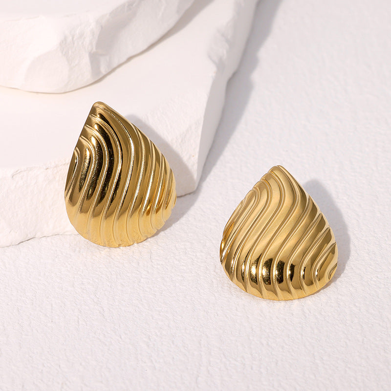 Minimalist French-Style Drip-Shaped Stainless Steel Earrings with Gold Plating for Women