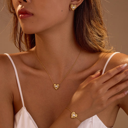 Minimalist Irregular Lava Heart Necklace for Women Stainless Steel Plated Necklace with Geometric Design