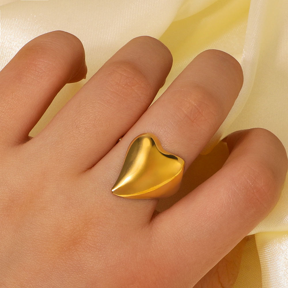 Minimalist Heart-Shaped Stainless Steel Adjustable Open Ring with Polished Finish for Women and Men