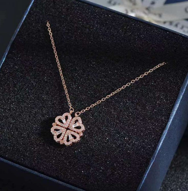 Minimalist Floral and Heart-Shaped Titanium Steel Plated Necklace for Women with O-Chain, Elegant Clavicle Chain