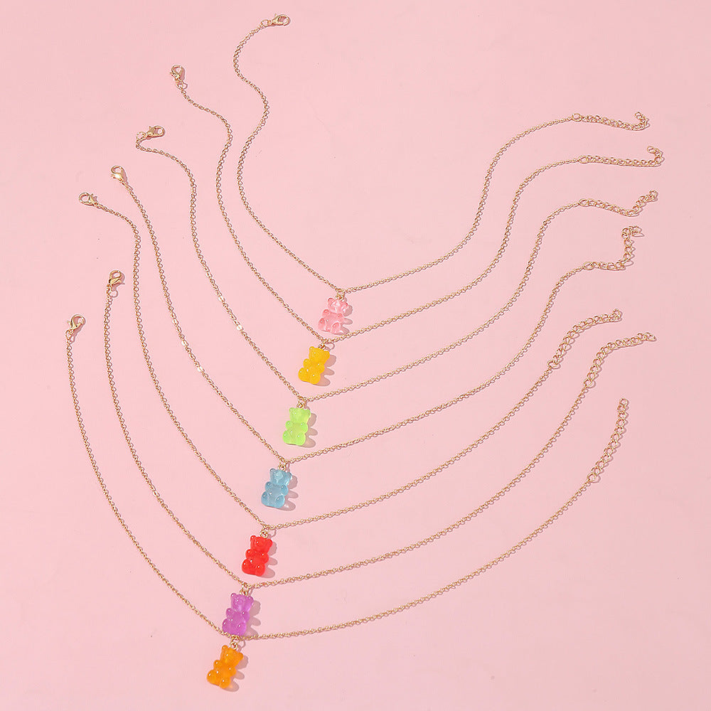 Collar de resina minimalista con forma de oso para niñas, con cadena de caja de longitud ajustable, estilo princesa, joyería infantil