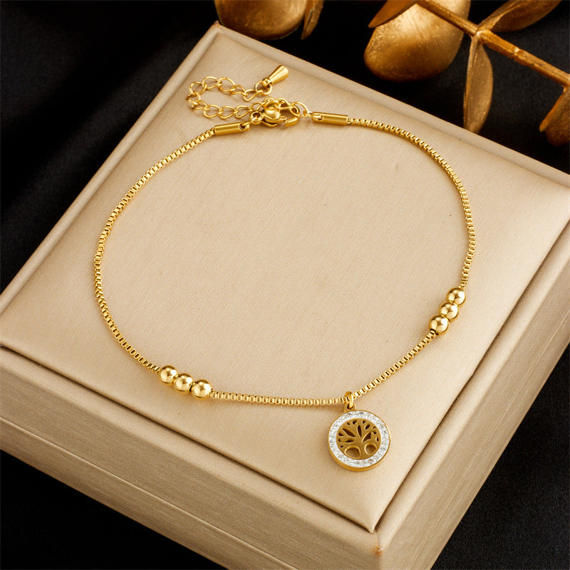 Fashion Heart White Shell Life Tree Butterfly Anklet for Women Stainless Steel Jewelry