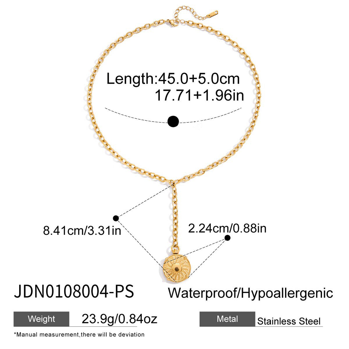 Collar con Colgante de Moneda Geométrica Minimalista Vintage para Mujer en Acero de Titanio con Acabado Chapado