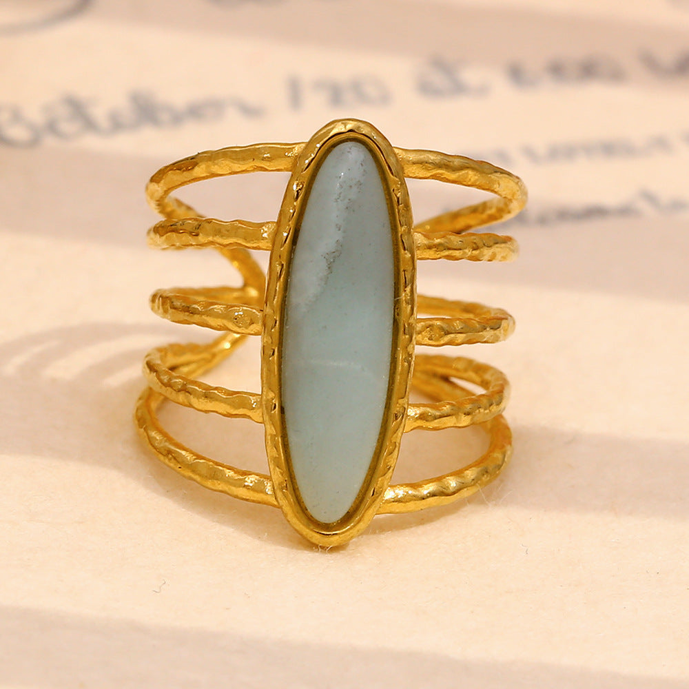 Creative Geometric Stainless Steel Ring with 18K Gold Plating for Women