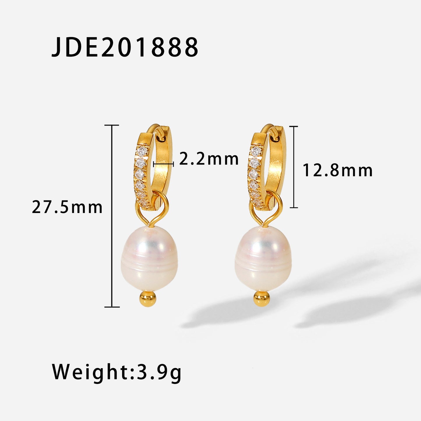 Fashionable Geometric 18K Gold Plated Stainless Steel Pearl Hoop Earrings for Women