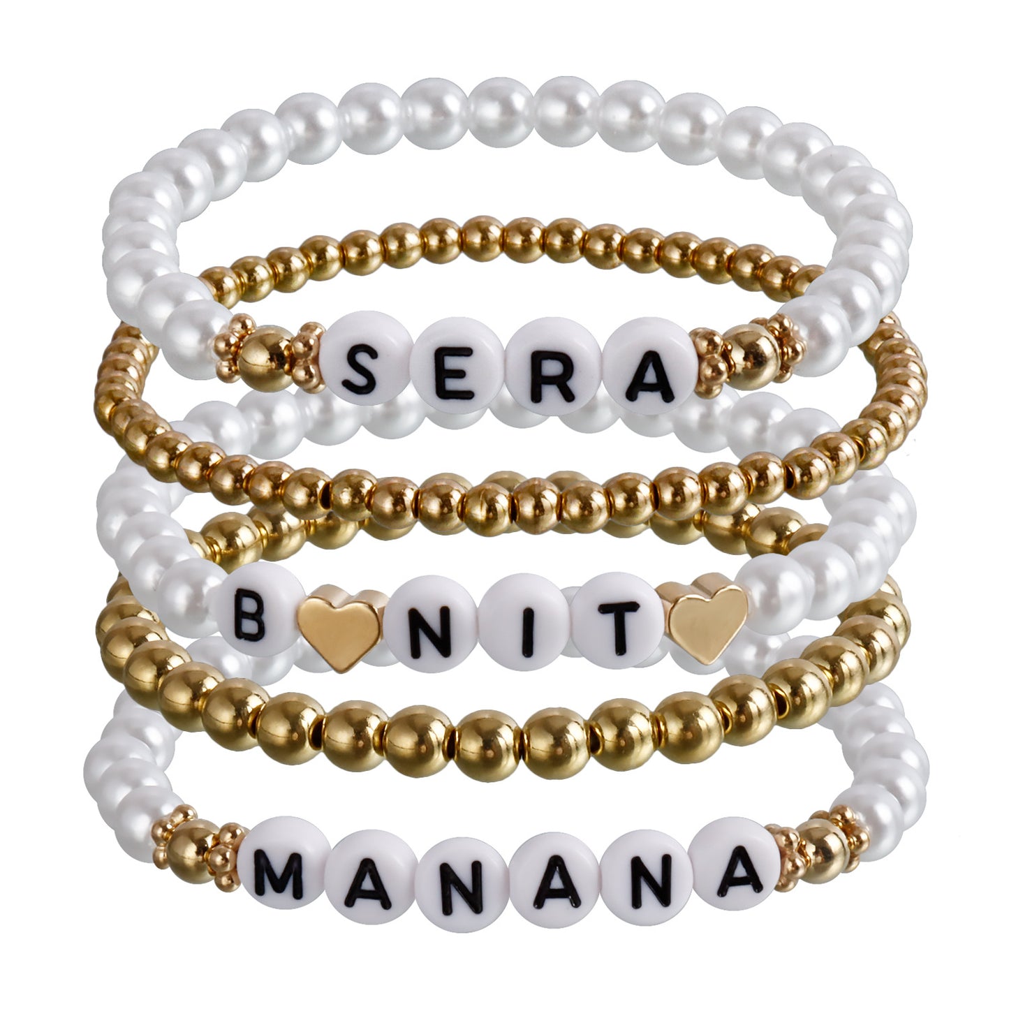 Geometric Style Gold-Plated Fake Pearl Letter Bracelet Set for Women, Music Festival and Concert Fan Gift