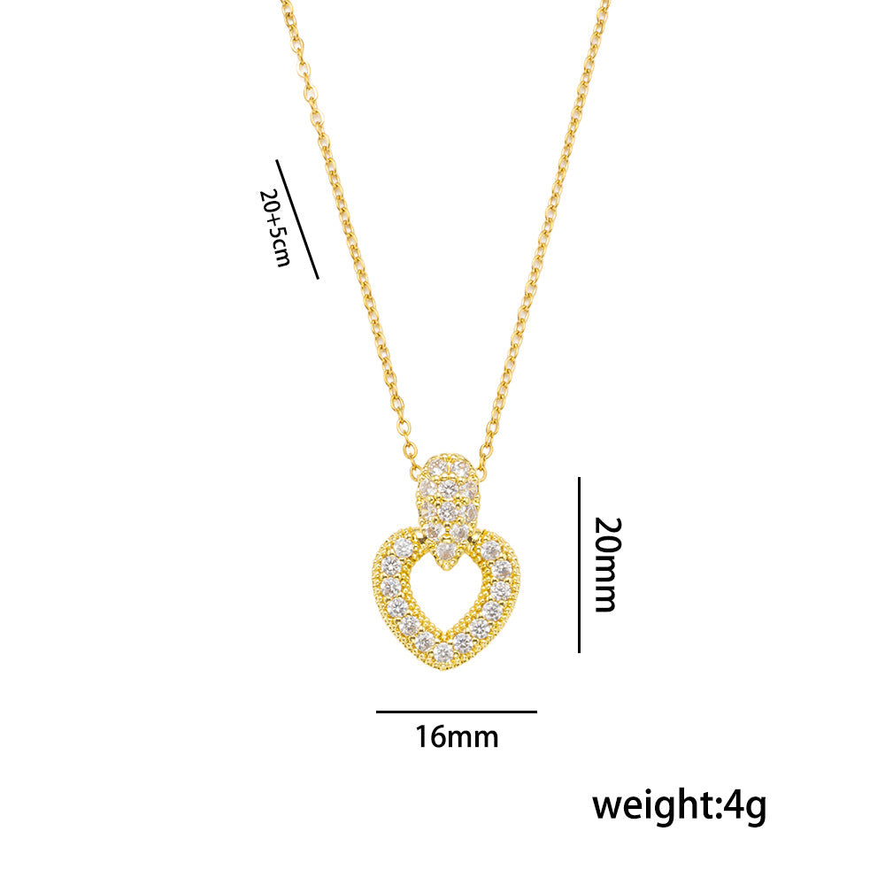 Elegant Minimalist Heart-Shaped Titanium Steel Necklace and Earrings Set with Zircon Inlay and 18K Gold Plated Copper Accents