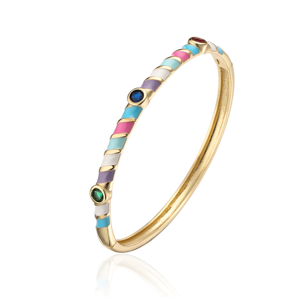 Bracciale in Rame Stile Bohemien con Placcatura in Oro e Finitura a Smalto, Intarsio in Zirconia, Gioielli Artigianali Unici da Donna