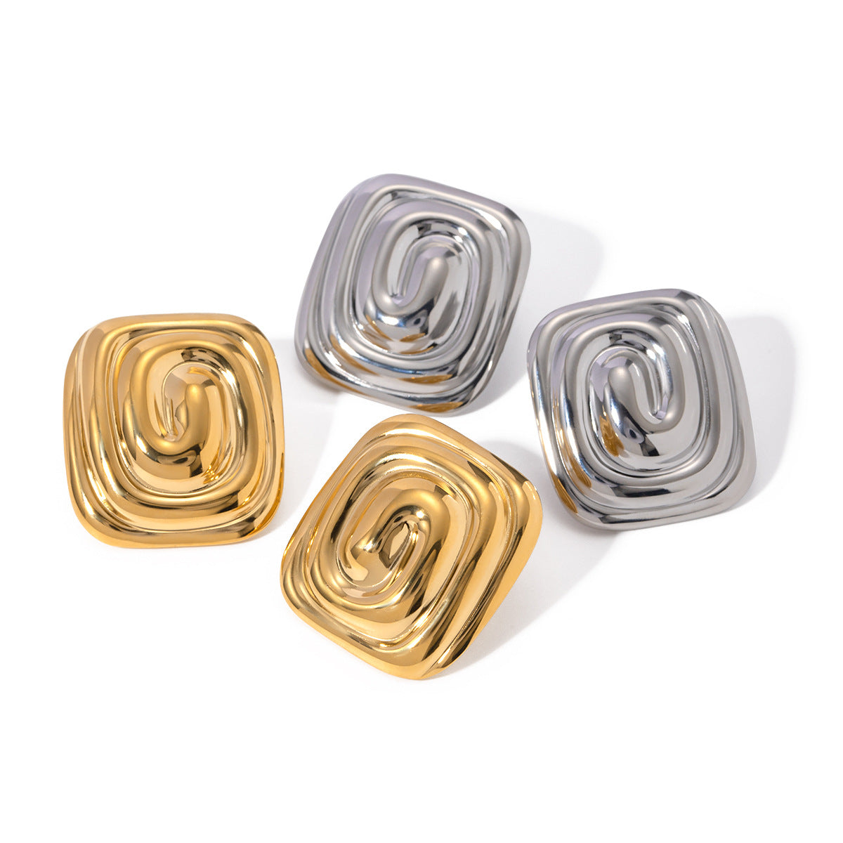 Orecchini a spirale rettangolari geometrici in acciaio inossidabile placcato oro 18K di tendenza per donna