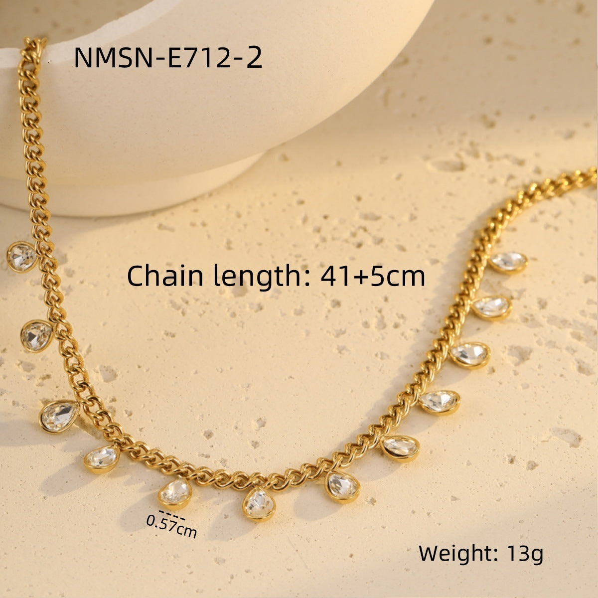 Collana da Donna Minimalista alla Moda con Ciondolo a Nappa in Acciaio Inossidabile, Intarsio di Strass e Finitura Placcata