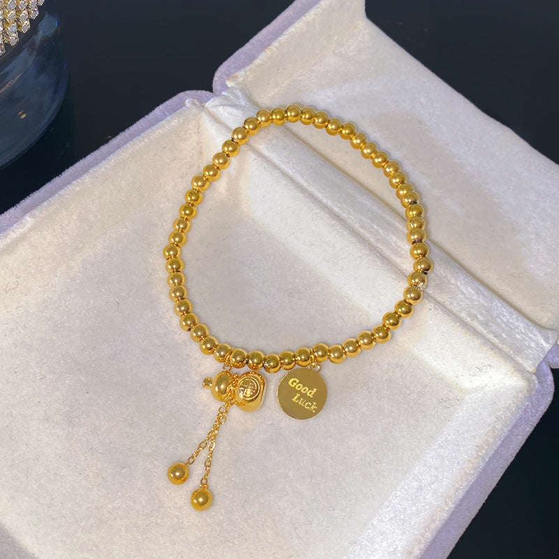 Gold Plated Titanium Steel Round Geometric Bracelet with Smile Element