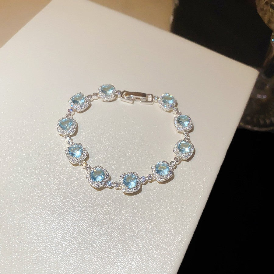 Sweet Minimalist Geometric Floral Brass Bracelet with Cubic Zirconia Inlay for Women
