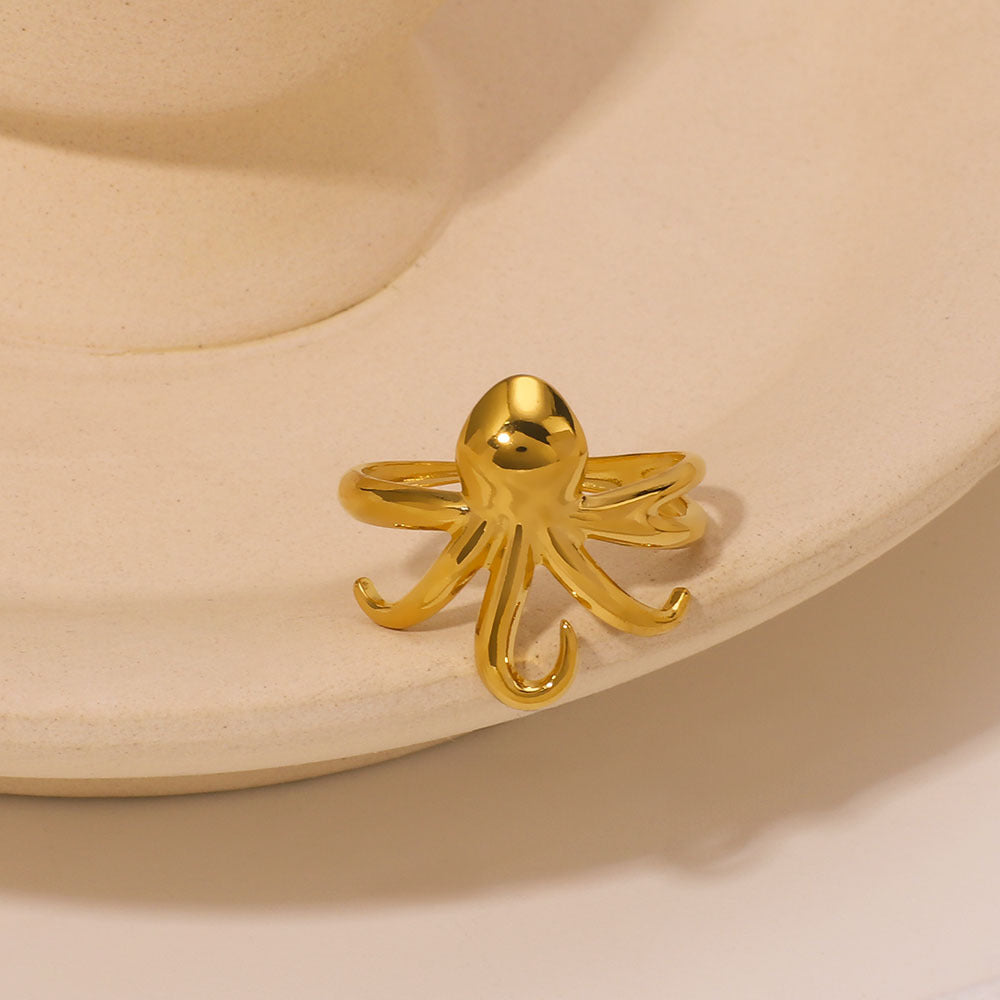 Anello da donna in acciaio al titanio a forma di polpo minimalista, gioielli ipoallergenici in acciaio inossidabile con finitura placcata