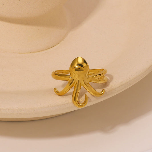 Anillo minimalista de acero de titanio con forma de pulpo para mujer, joyería hipoalergénica de acero inoxidable con acabado chapado