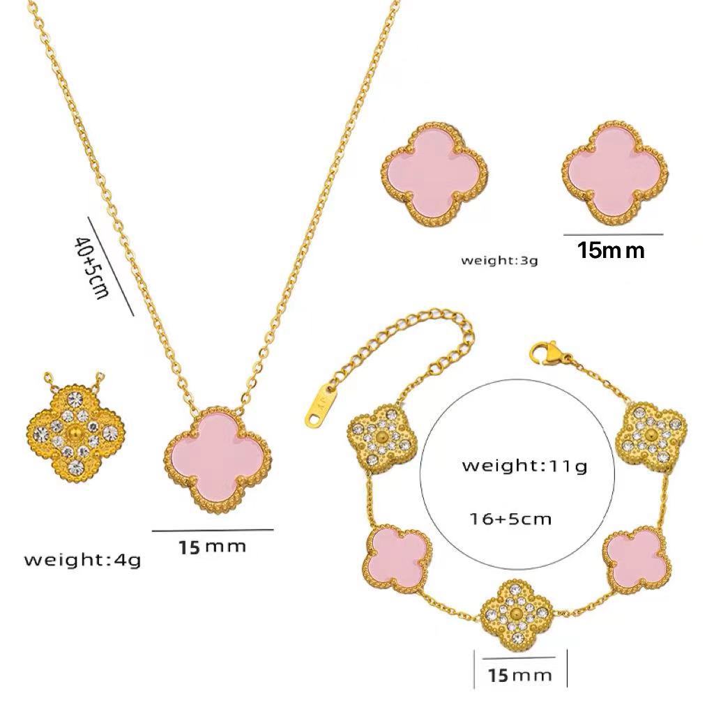 Elegant Four-Leaf Clover Bracelet in Titanium Steel with Rhinestone Inlay, Dual-Wear Design for Women and Men, Electroplated for Hypoallergenic Wear