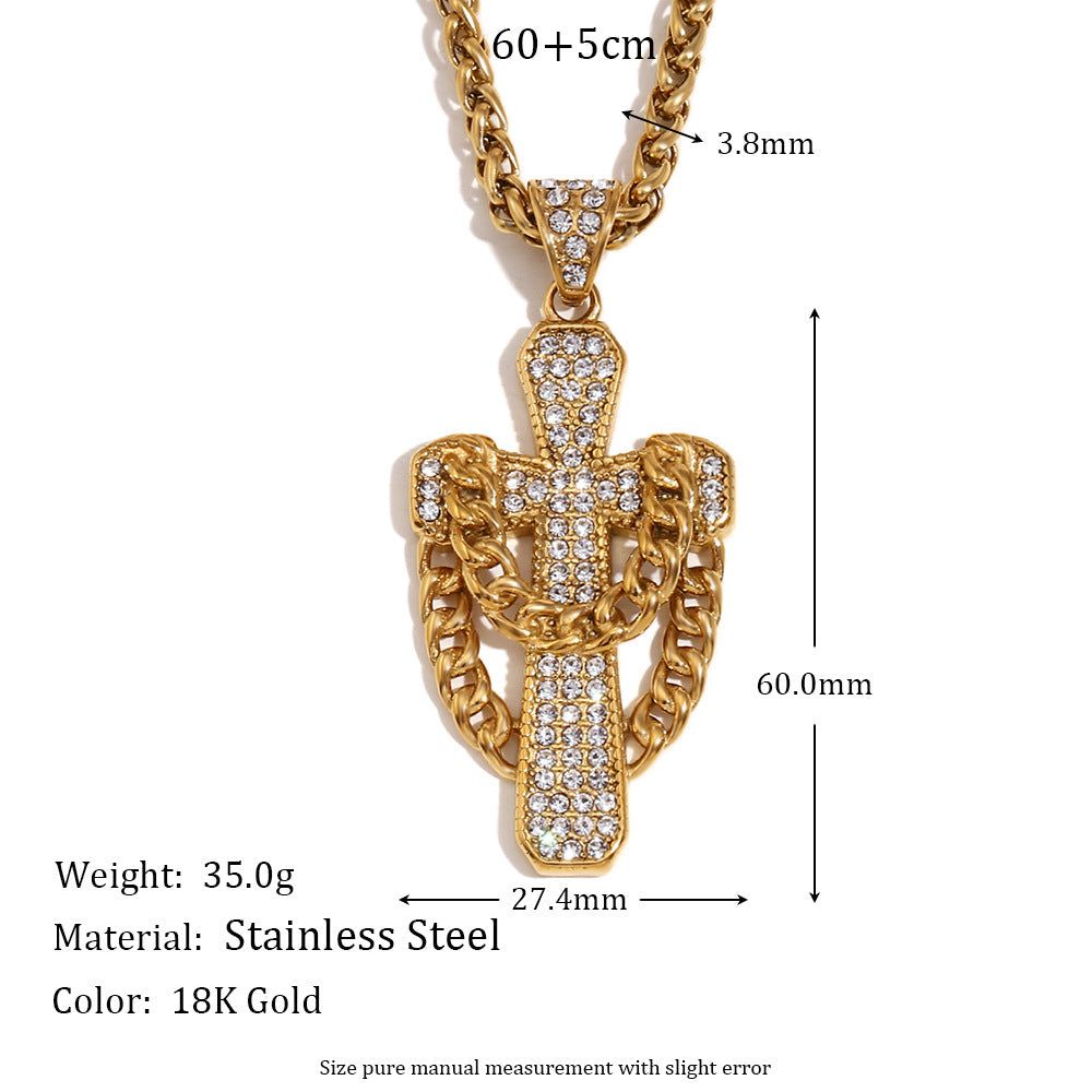 Minimalist Cross Pendant Necklace for Women Stainless Steel with 18K Gold Plating Geometric Design Adjustable Chain