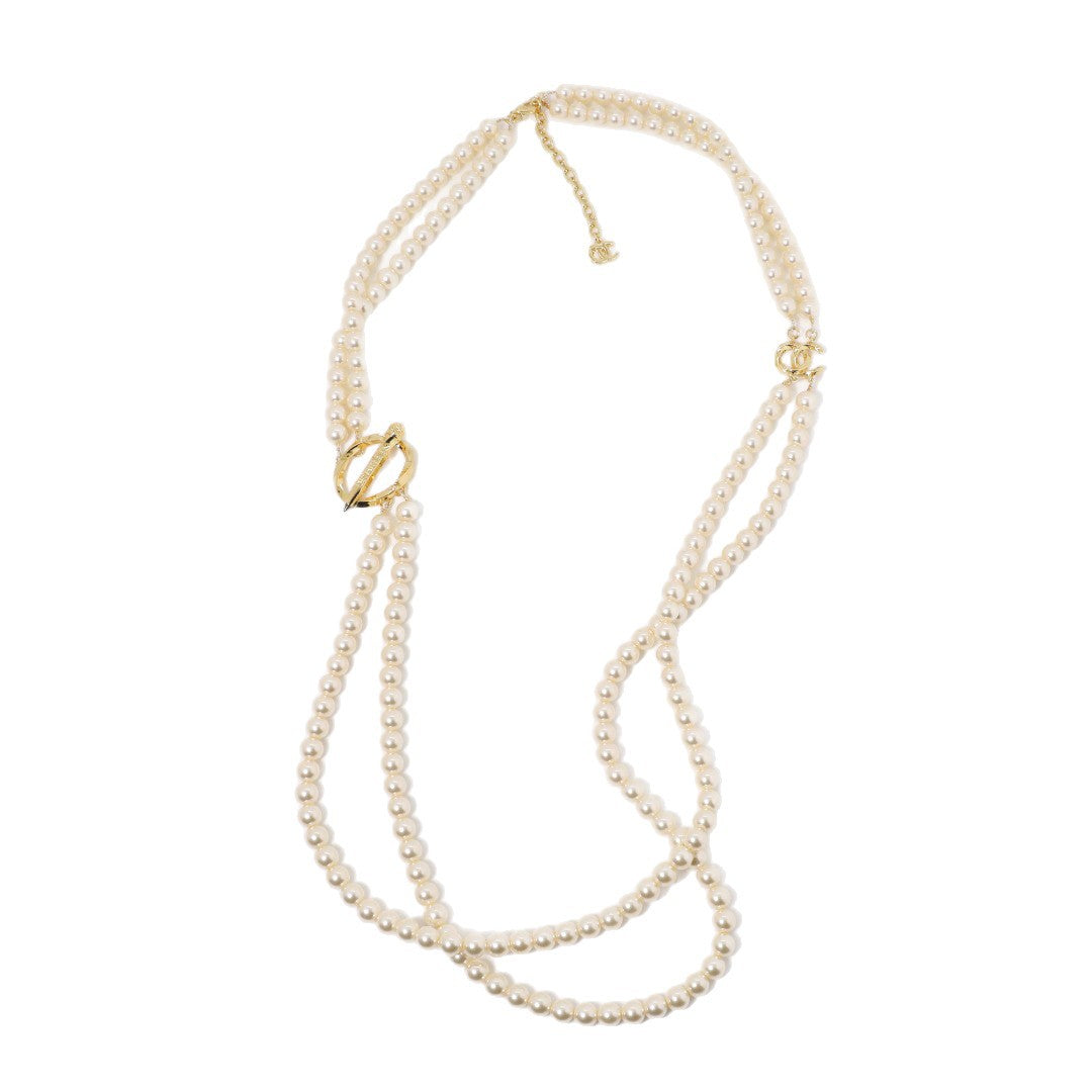 Luxury Gold Plated Double C Letter Pearl Ball Chain Necklace for Women