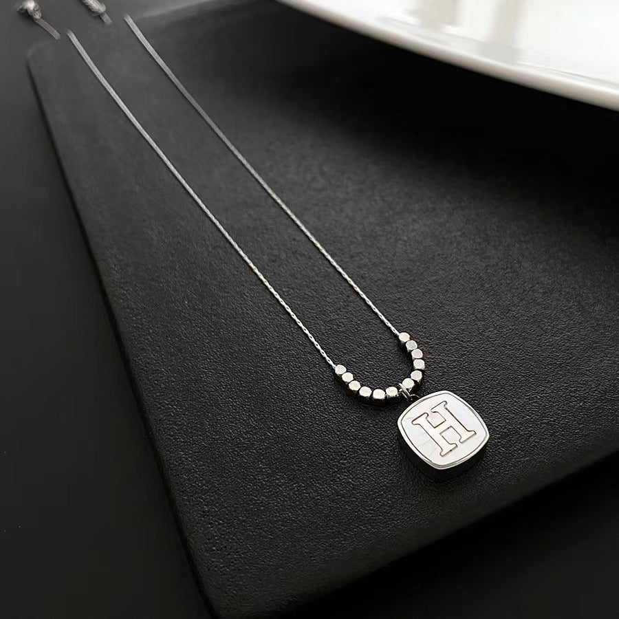 Minimalist H-Shaped Pendant Necklace for Women in Titanium Steel with Plated Finish Snake Chain