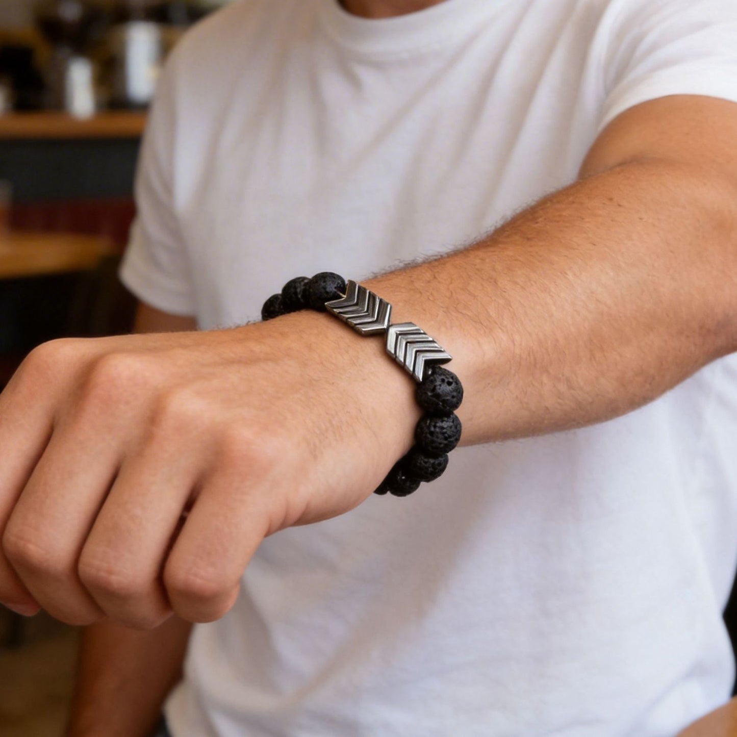Creative Geometric Triangle Volcanic Stone and Hematite Handmade Bracelet for Unisex