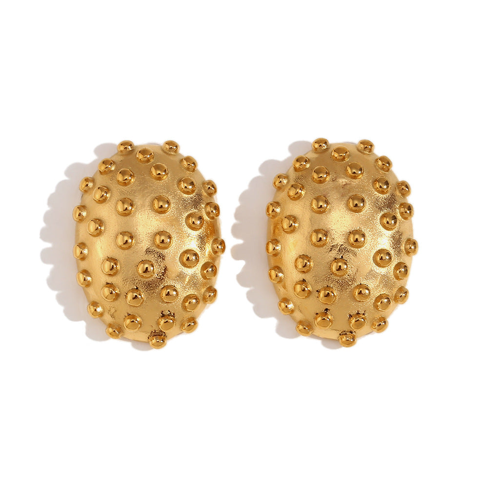 Orecchini a perno alla moda ovali con cactus e riccio in acciaio inossidabile con placcatura in oro 18 carati da donna