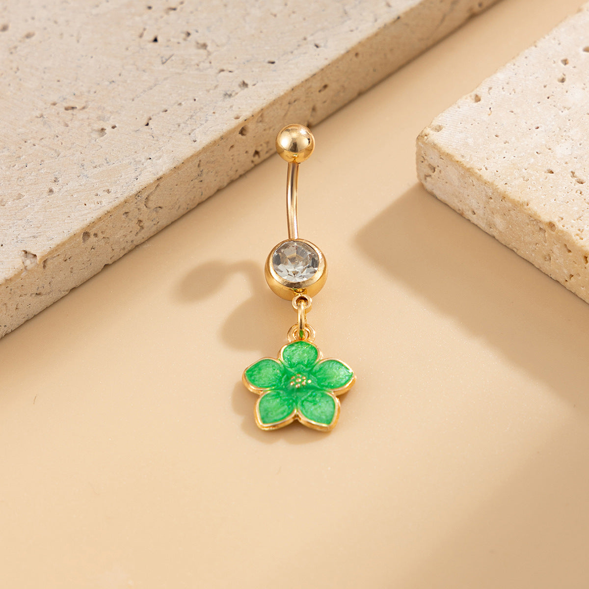 Sweet Floral Rhinestone Inlay Drip Oil Plated Stainless Steel Belly Button Ring