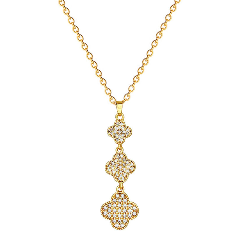 Collar Minimalista con Colgante de Trébol de Cuatro Hojas en Acero Inoxidable con Incrustaciones de Pedrería para Mujeres y Hombres