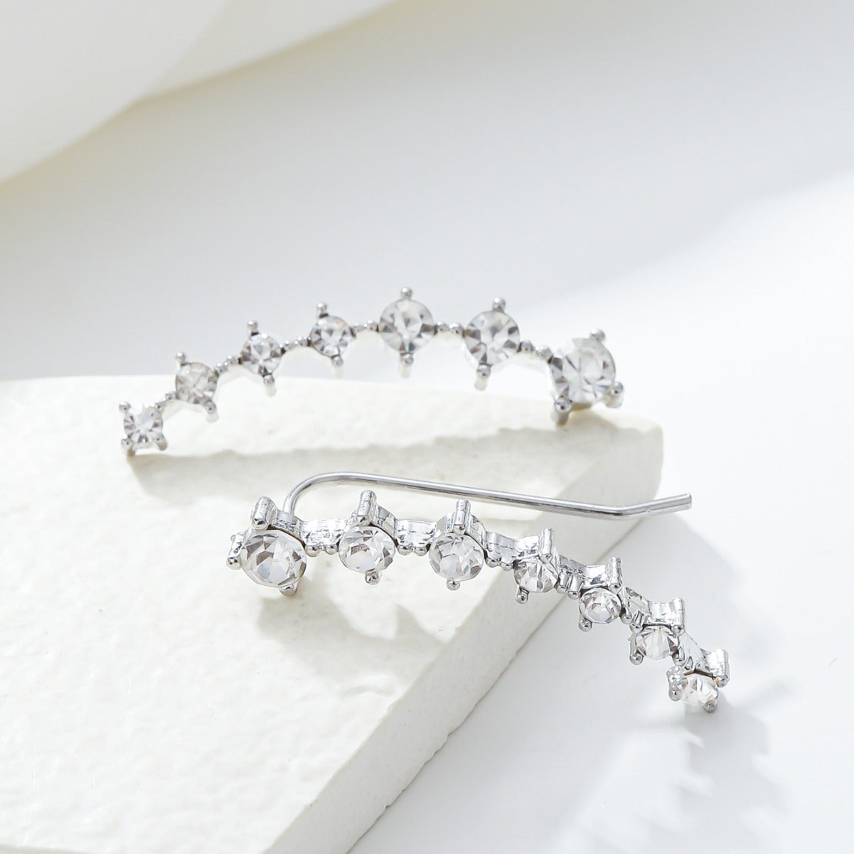 Minimalist Geometric Shaped Zirconia Stud Earrings in Copper with Full Rhinestone Inlay Lightweight Luxury Ear Clips