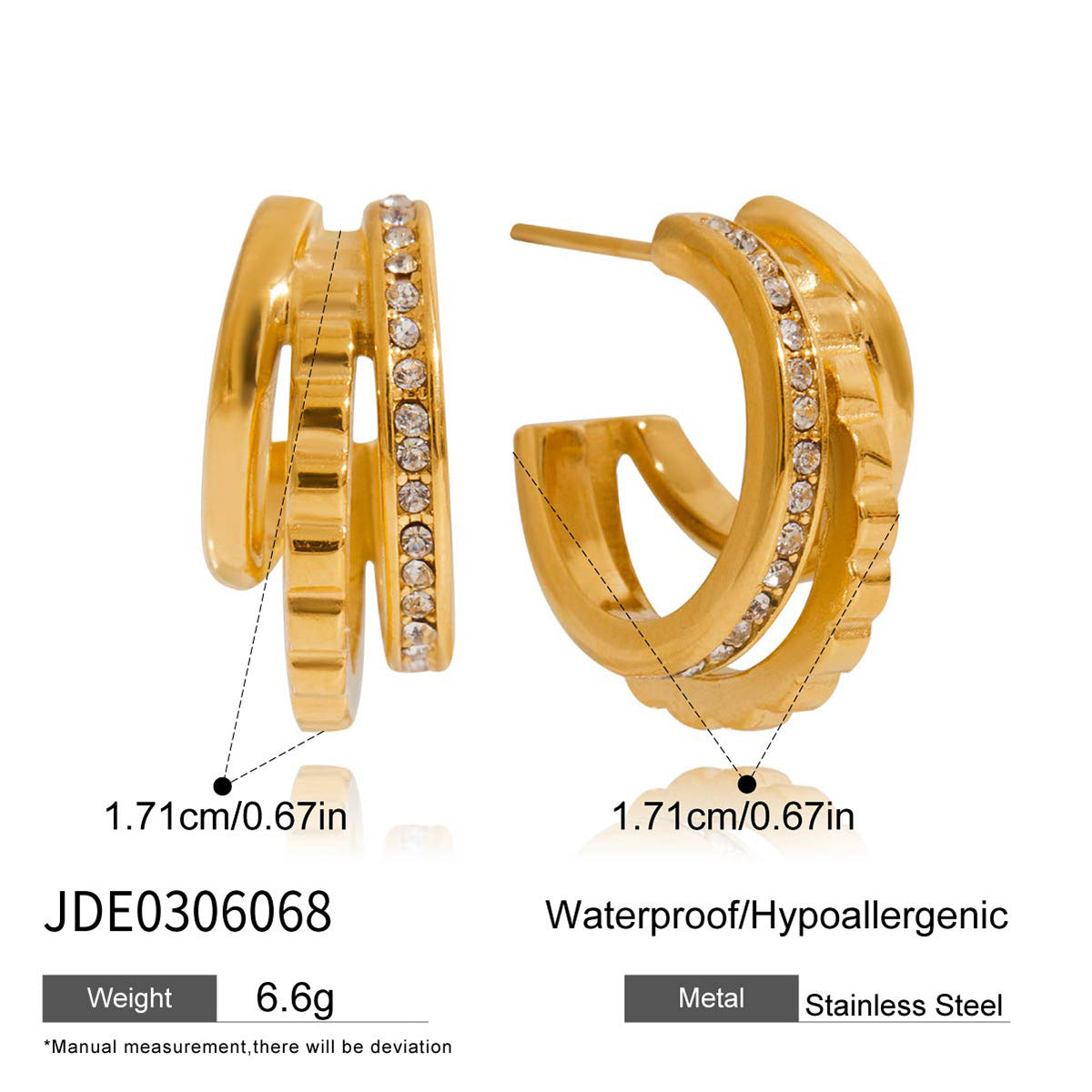 Aretes de tuerca geométricos de acero inoxidable con diamantes de imitación para mujer, con acabado chapado, joyería de oreja minimalista de lujo