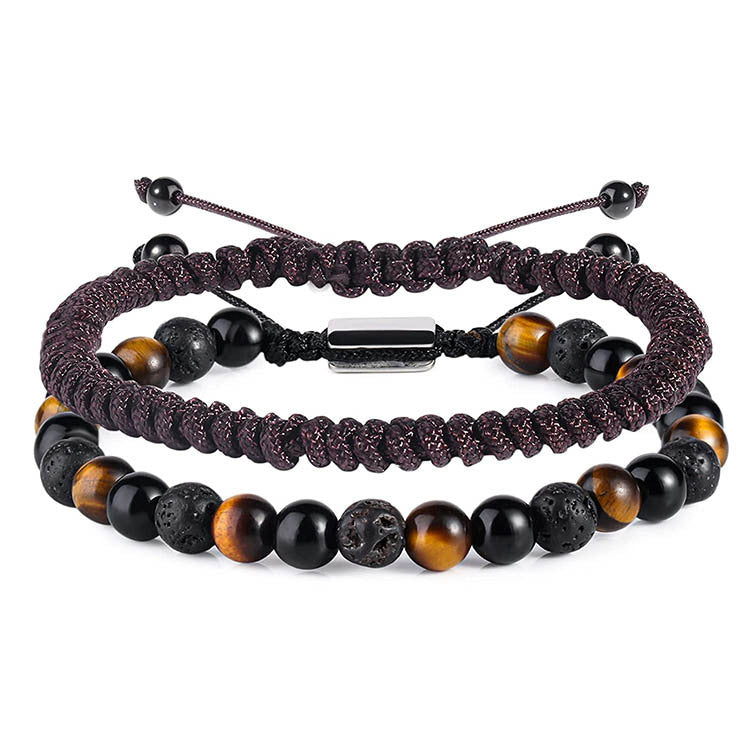 Minimalist Handmade Braided Volcanic Stone Beaded Bracelet Unisex