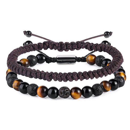 Minimalist Handmade Braided Volcanic Stone Beaded Bracelet Unisex