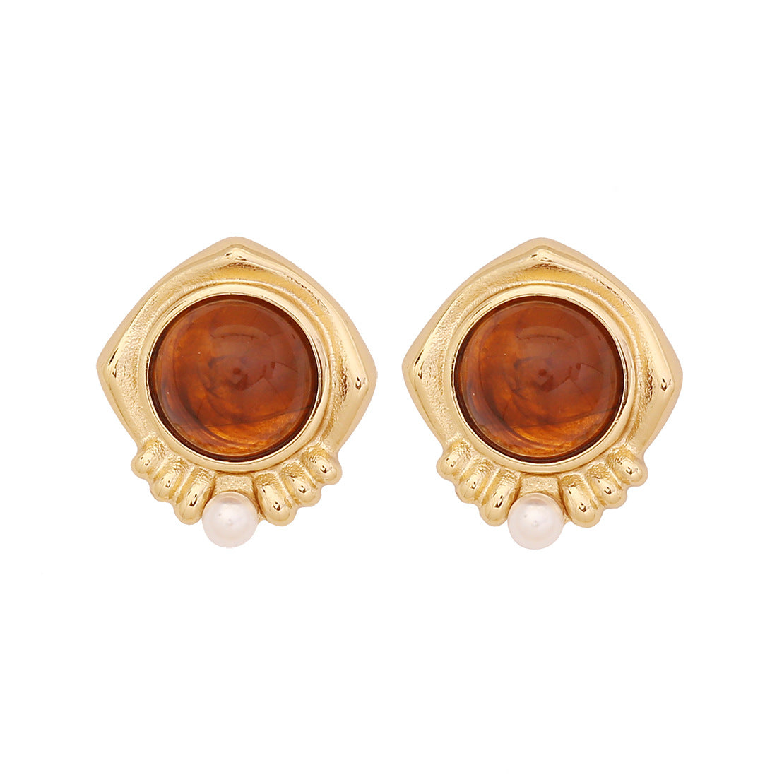 Vintage Geometric Stainless Steel Earrings with Plated Finish and Pearl Accents for Women