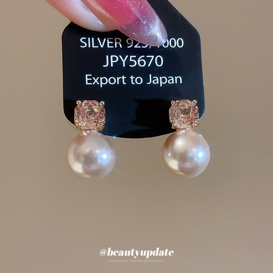 Pendientes de perlas geométricos de estilo lujoso con incrustaciones de circonitas para mujer