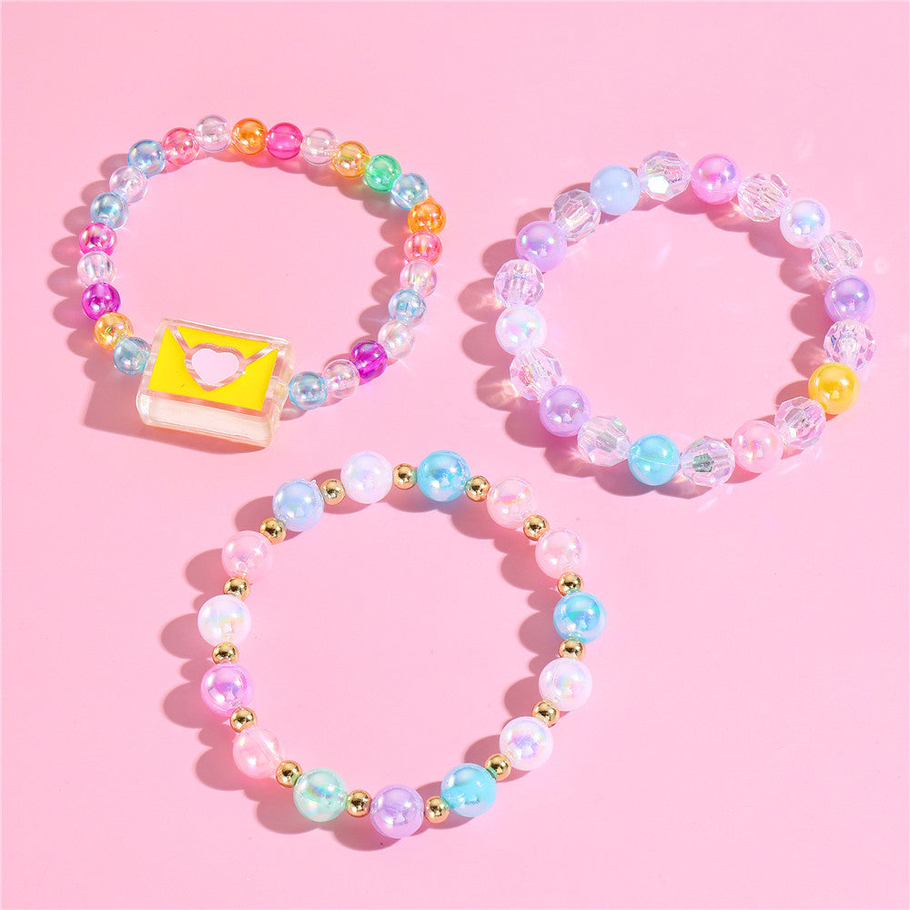 Braccialetto Acrilico Colorato a Forma di Busta per Bambini con Design Geometrico e Stile Graziosa Principessa
