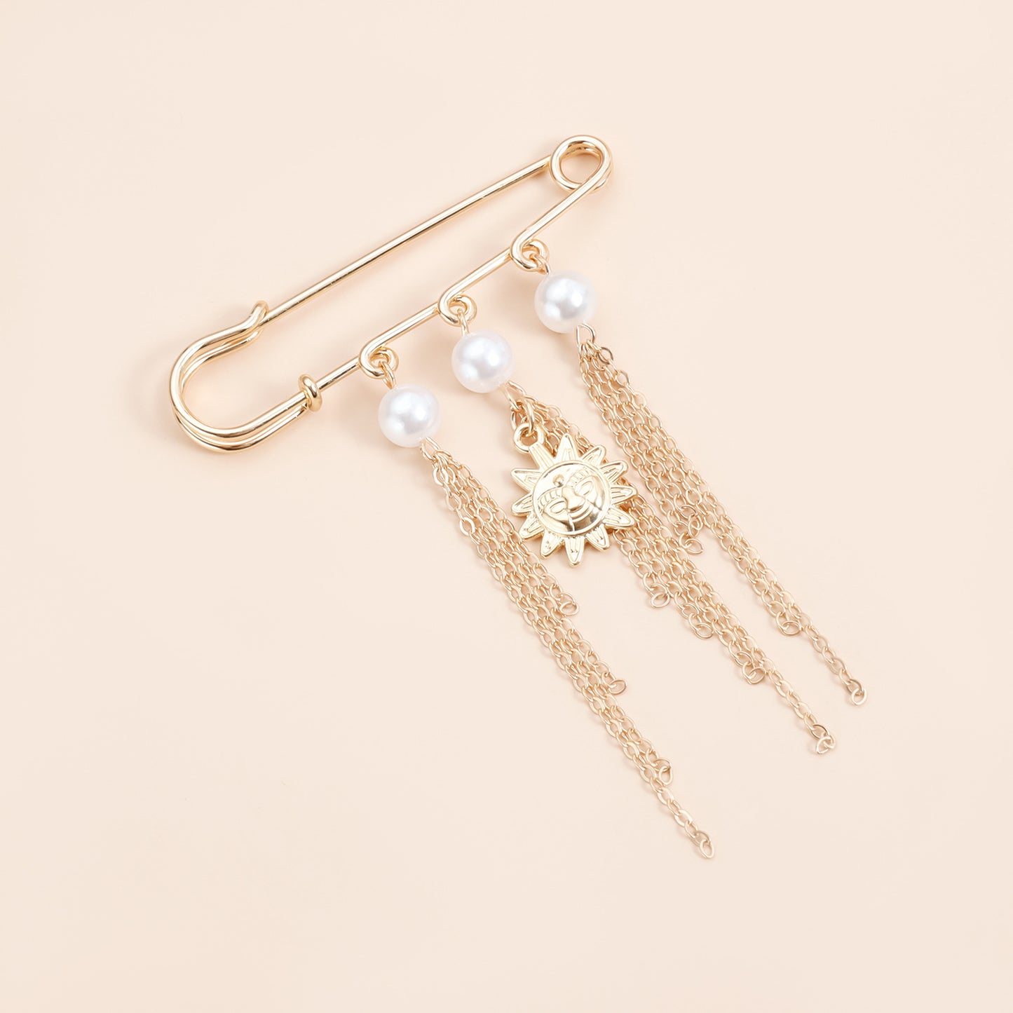 Vintage Geometric Floral Sunflower Smile Tassel Alloy Brooch for Women