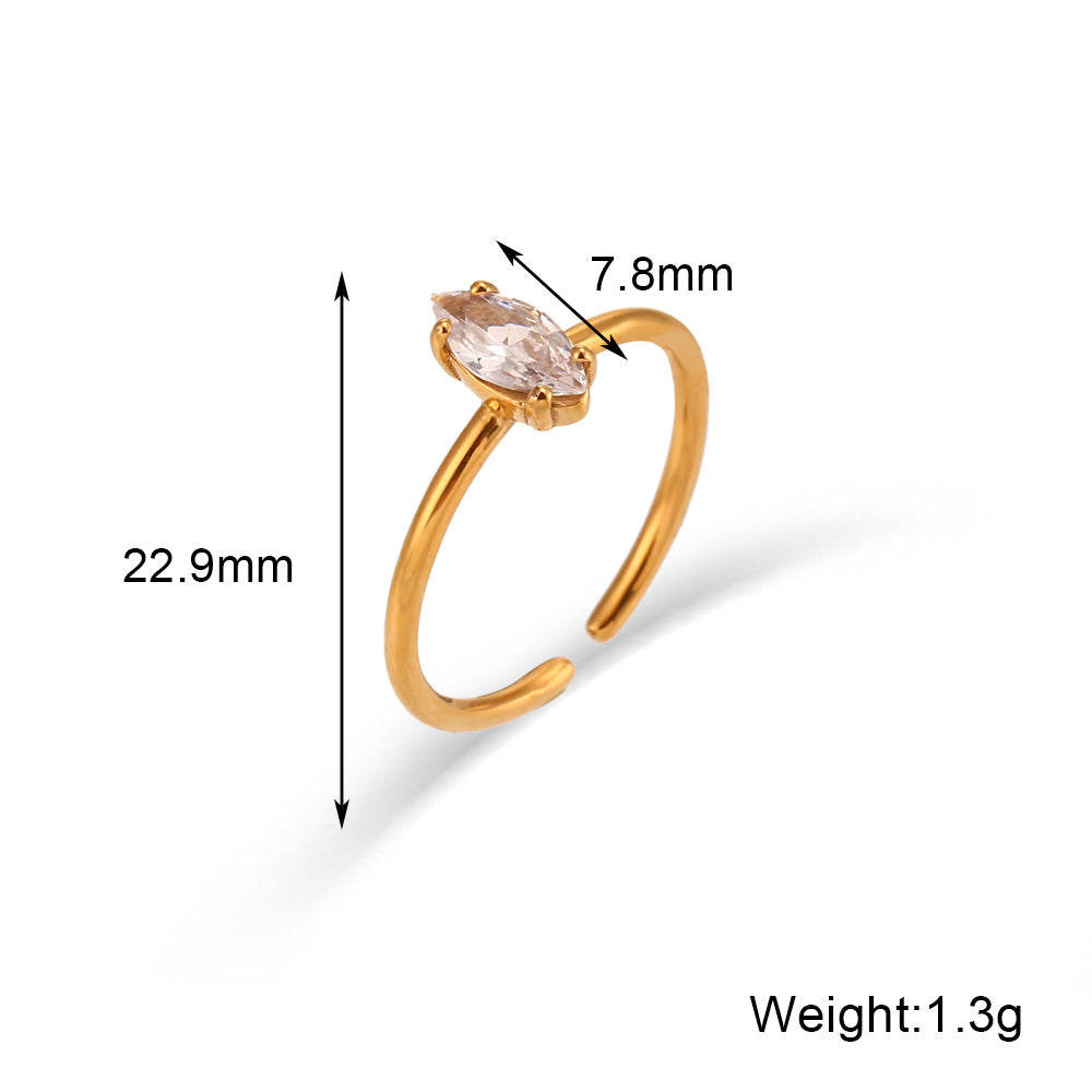 Anillo Abierto Ovalado de Circonita, Minimalista Geométrico, de Acero Inoxidable con Chapado en Oro de 18K para Mujer