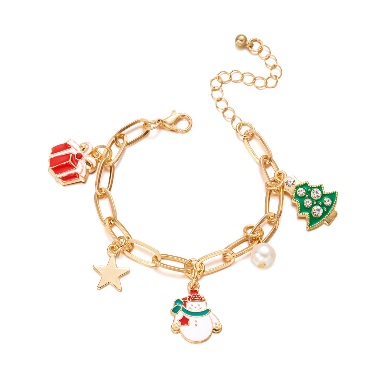 Set collana e orecchini a pendente con albero di Natale vintage a forma di fiocco di neve e Babbo Natale in lega di zinco con finitura placcata per donna