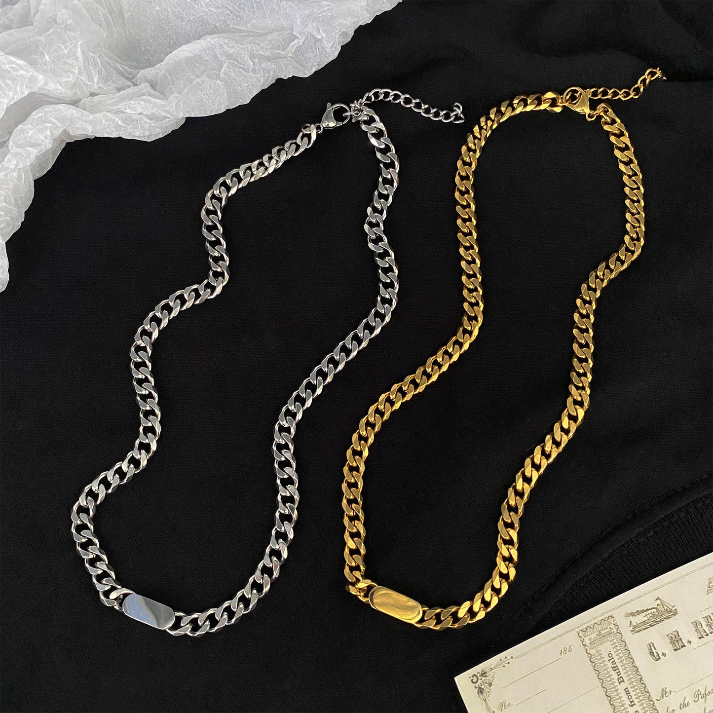 Unisex Retro Hip-Hop Polished Titanium Steel U-Shape Spliced Cuban Chain Necklace