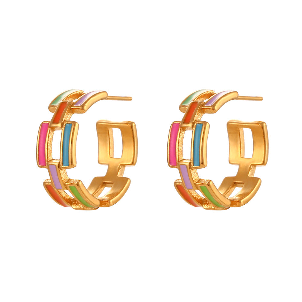 Orecchini da donna smaltati geometrici vintage minimalisti con traforo in acciaio inossidabile placcato oro 18K