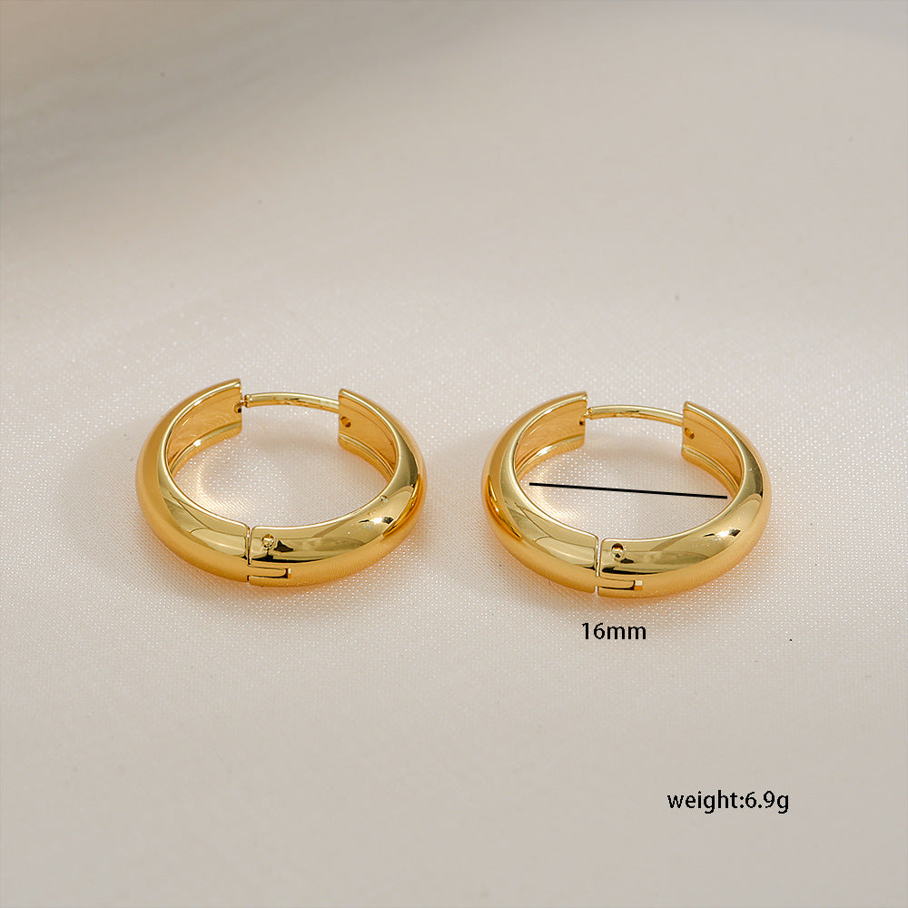 Pendientes de aro geométricos chapados en oro de acero de titanio minimalista para mujer, moda unisex, uso diario