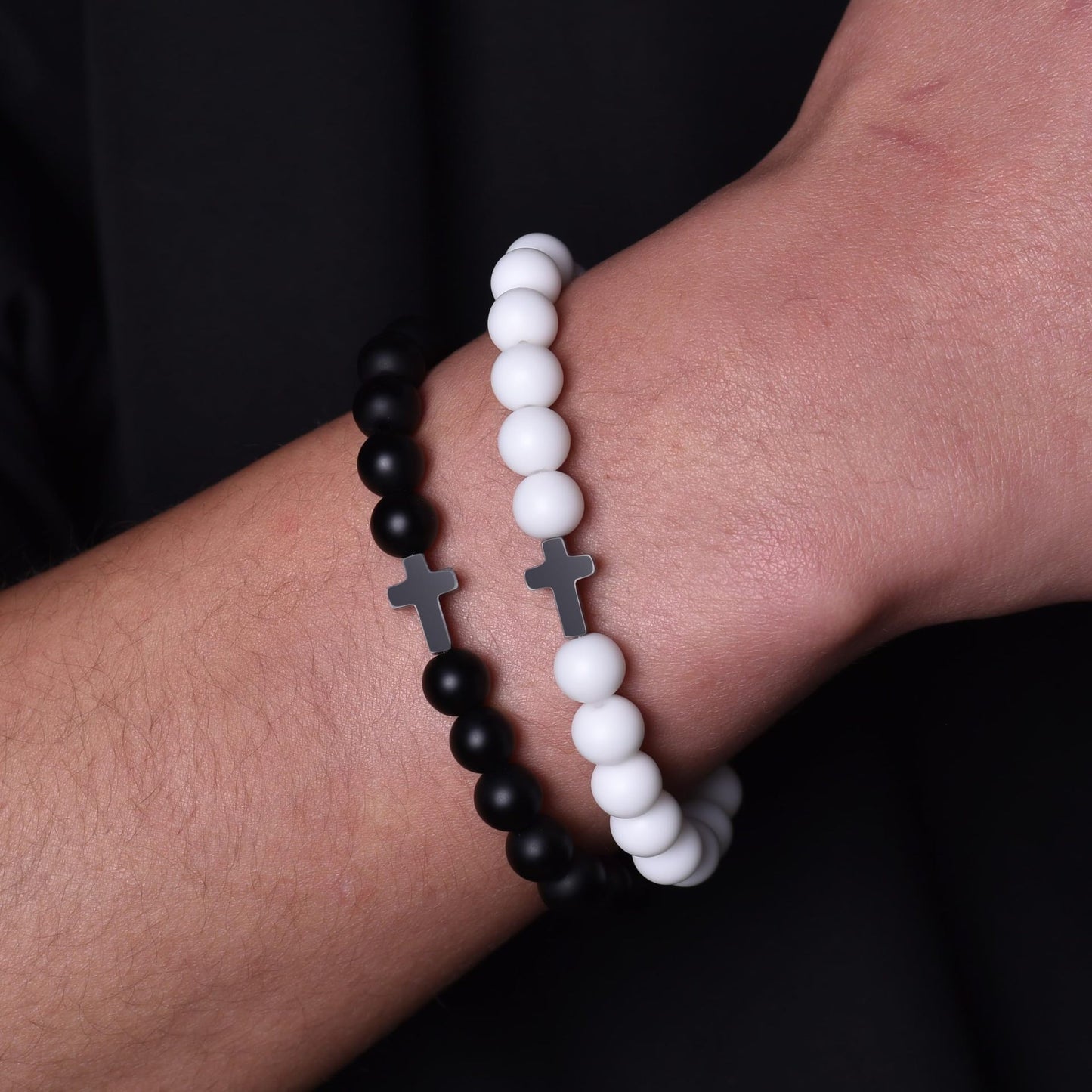 Men's Matte Agate Cross Bracelet