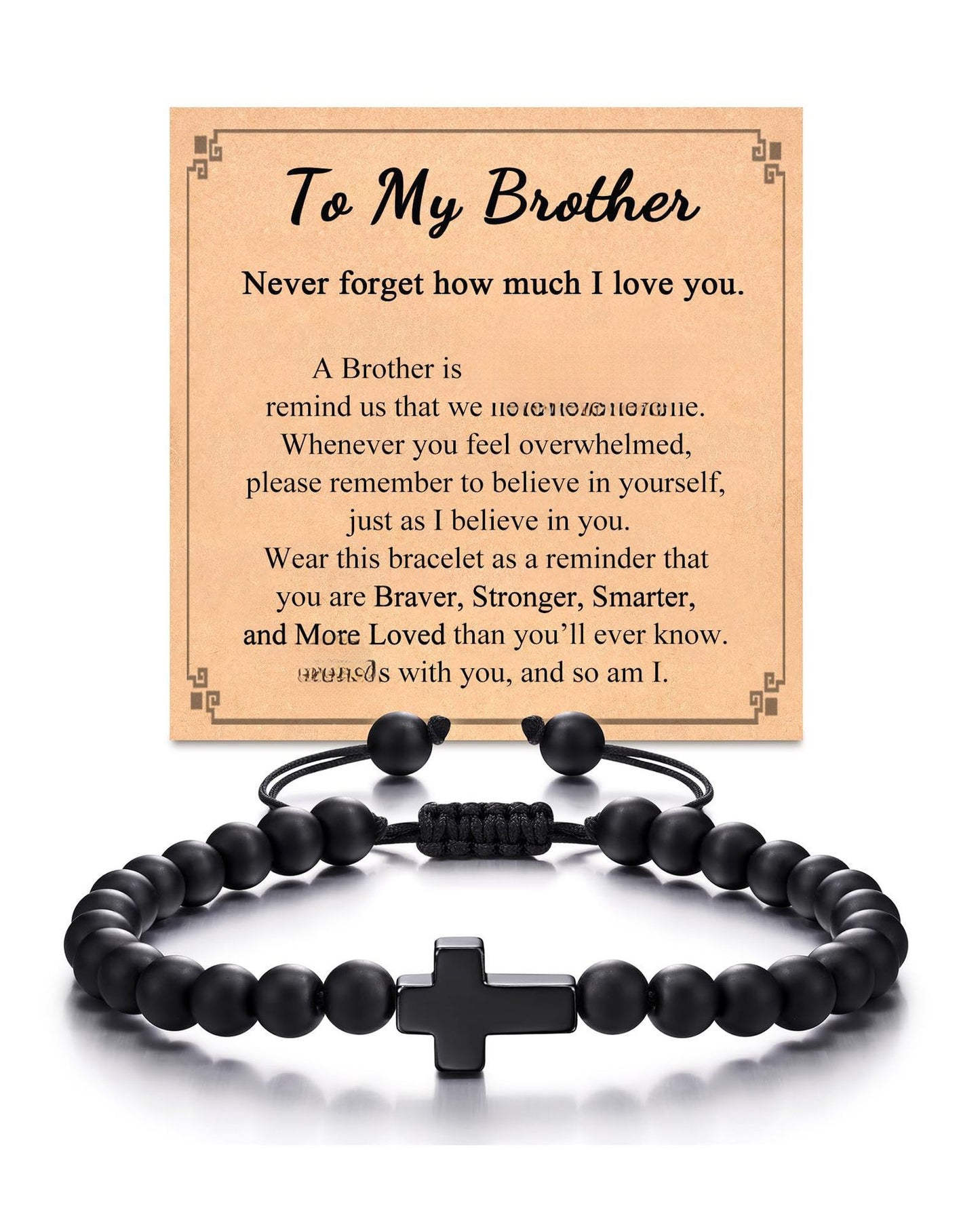 Matte Black Agate Cross Beaded Bracelet for Men