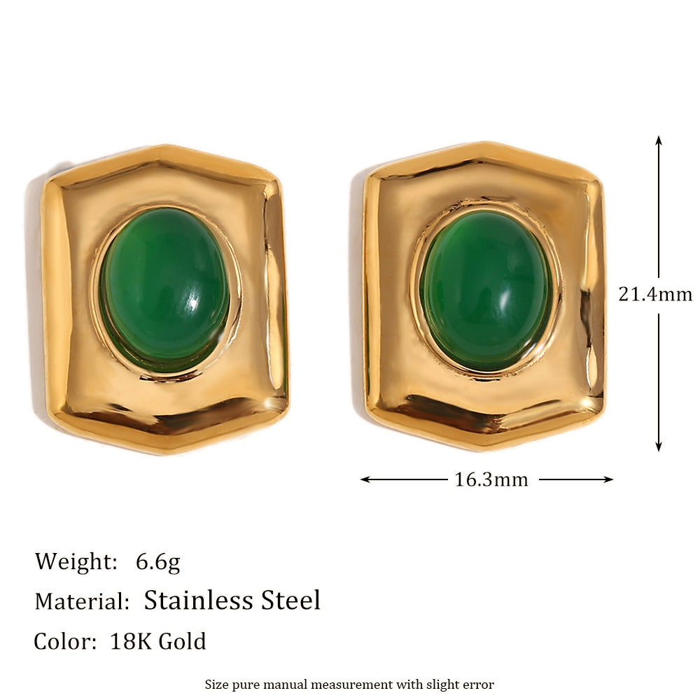Aretes de acero inoxidable con escudo hexagonal geométrico de inspiración vintage con chapado en oro de 18 quilates para mujer