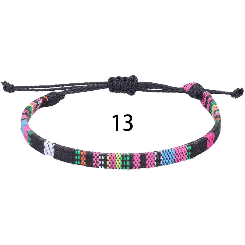 Bohemian Rainbow Braided Cotton Linen Anklet Unisex Adjustable Foot Jewelry