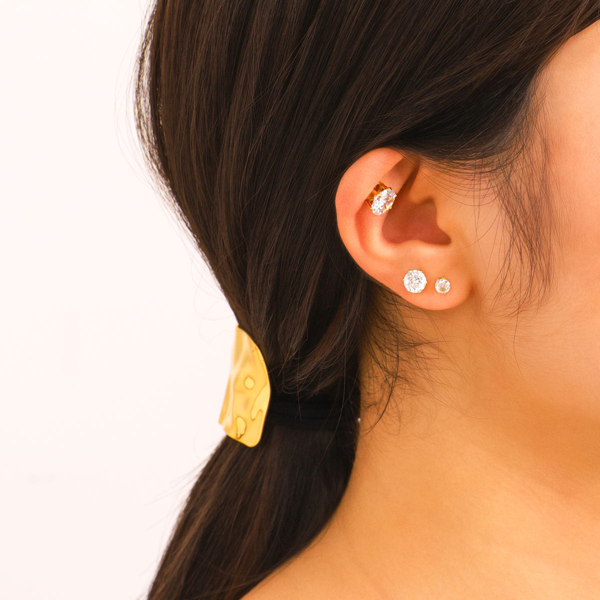 Geometric Round Zircon Stud Earrings Set in Stainless Steel with 18K Vacuum Plating for Women