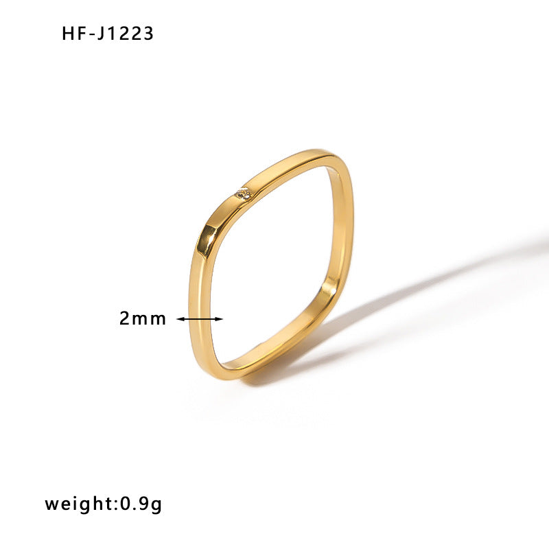 Minimalist Stainless Steel Ring with Crown Heart Bow Knot Leaf Wave Diamond Drop Star Geometric Shape 18K Vacuum Plated Gold Finish Women's Band