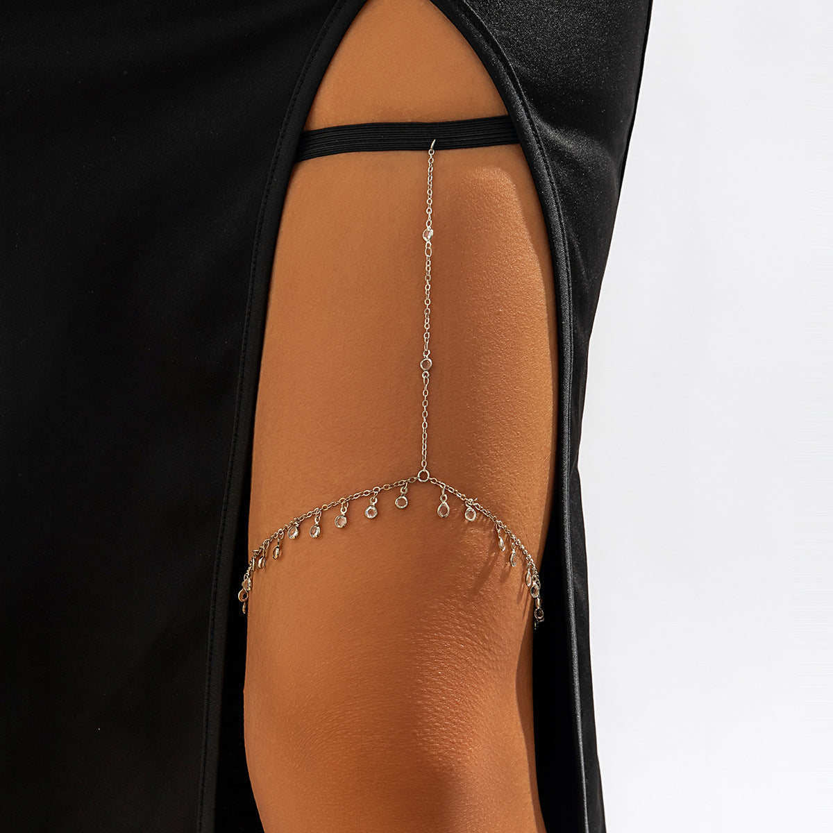 Casual Geometric Rhinestone Alloy Elastic Band Thigh Chain with Tassel for Women