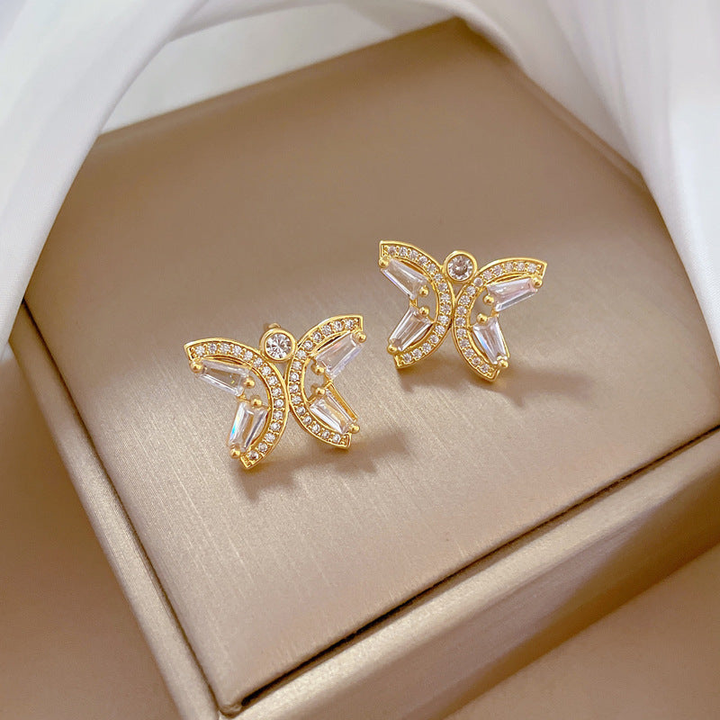Luxury Titanium Steel Butterfly Pendant Necklace and Earrings Set with Hollow-Out Design for Women Formal Events